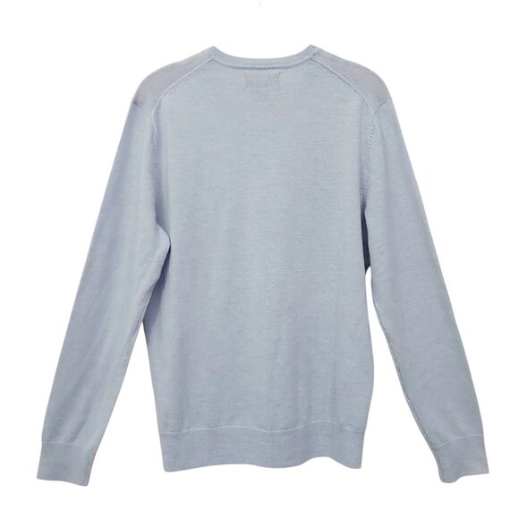 Black Brown 1826 Sweater Mens Medium Light Blue Fine Merino Wool Knit V-Neck - Picture 4 of 10